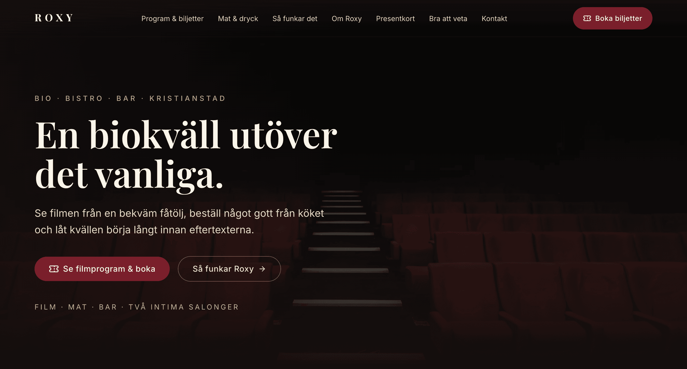 Roxy cinema redesign concept shown on desktop