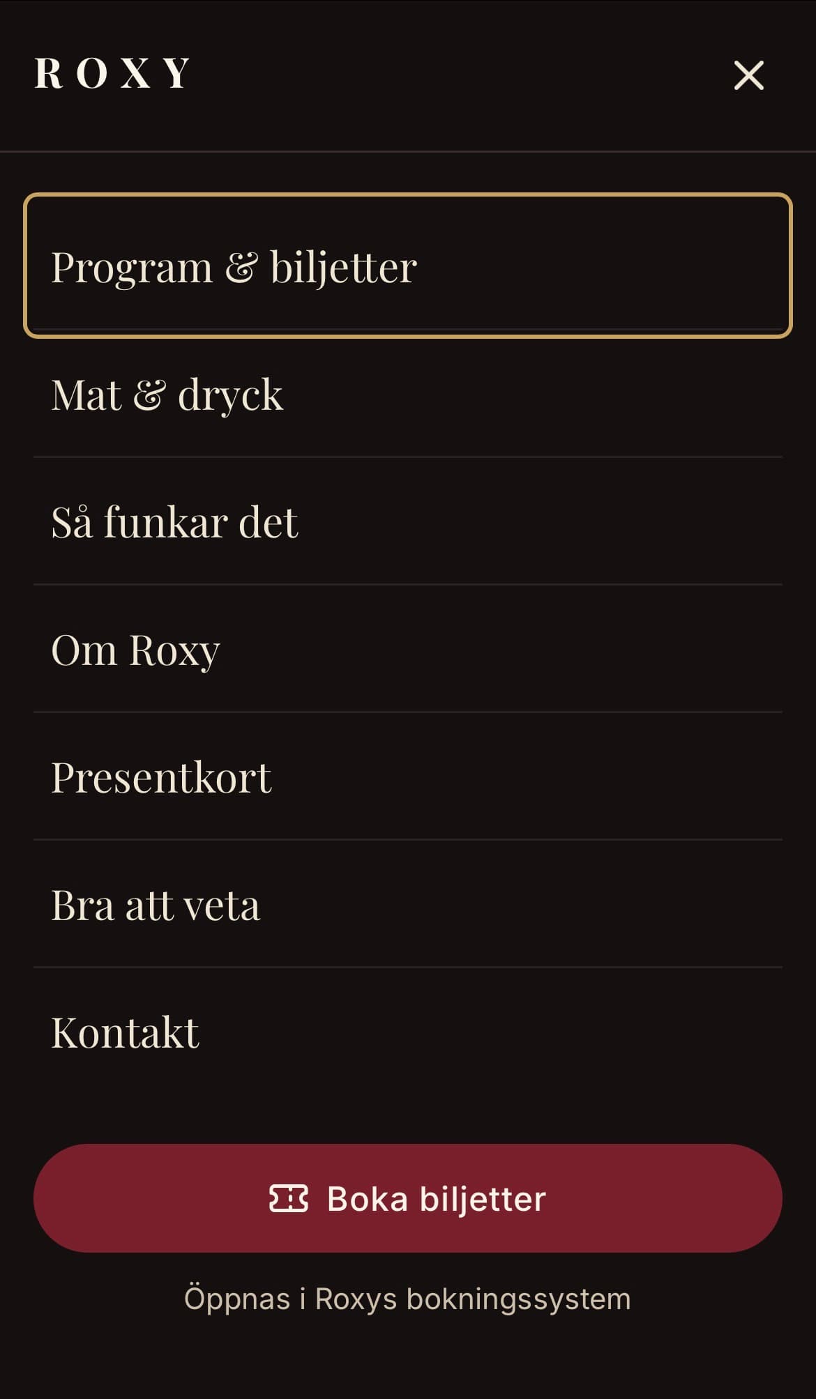 Roxy redesign navigation menu shown on mobile