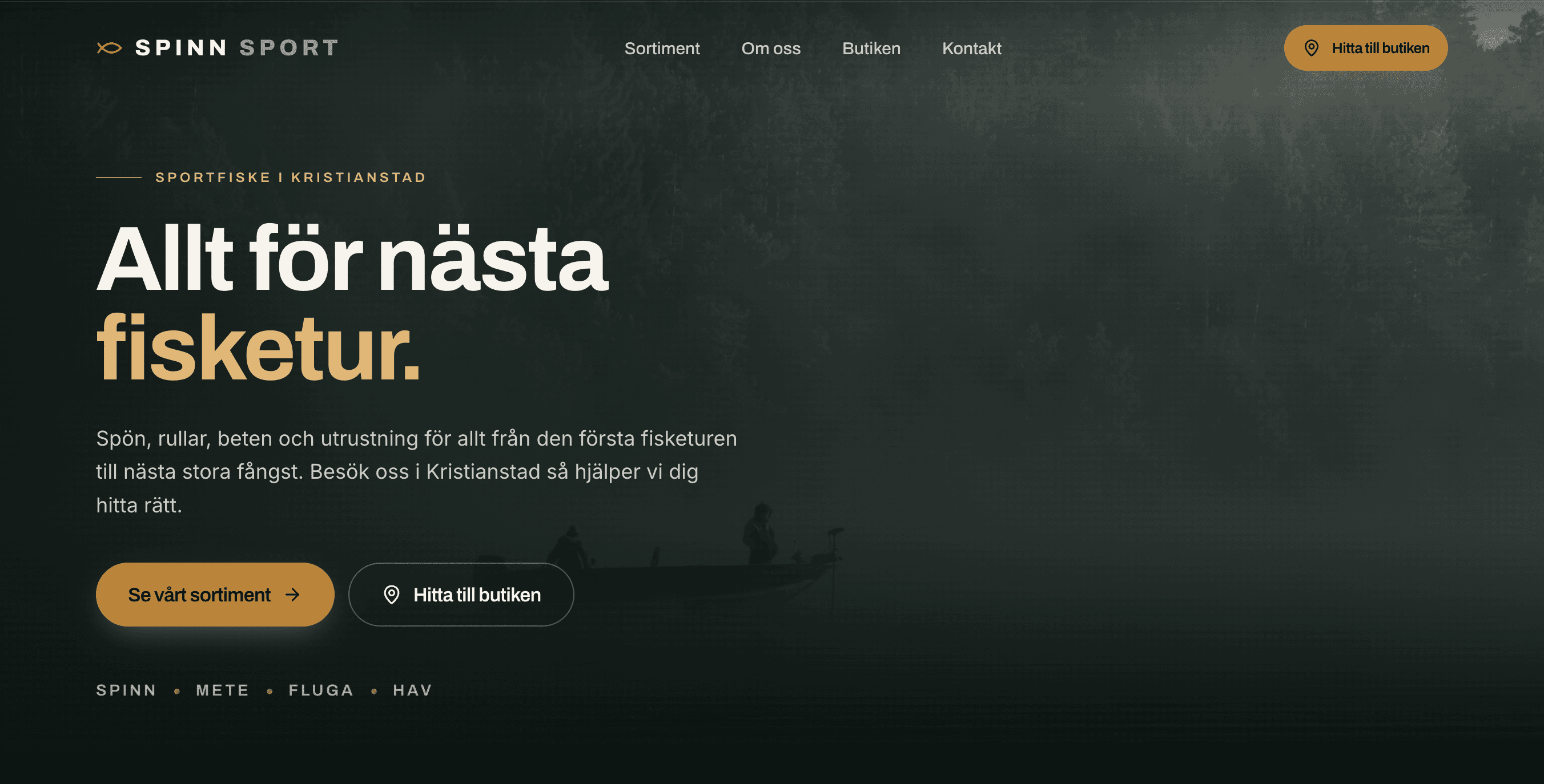Spinn Sport fishing store redesign concept on desktop